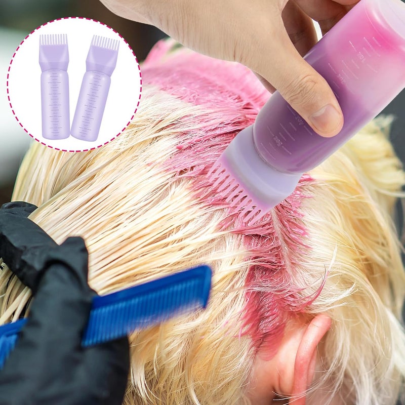 ONLYFU 4Pcs Root Comb Applicator Bottle, 6 Ounce Hair Dye Bottles with Comb and Graduated Scale Plastic Hair Oil Brush for Hair Care and Color, Purple - Image 4